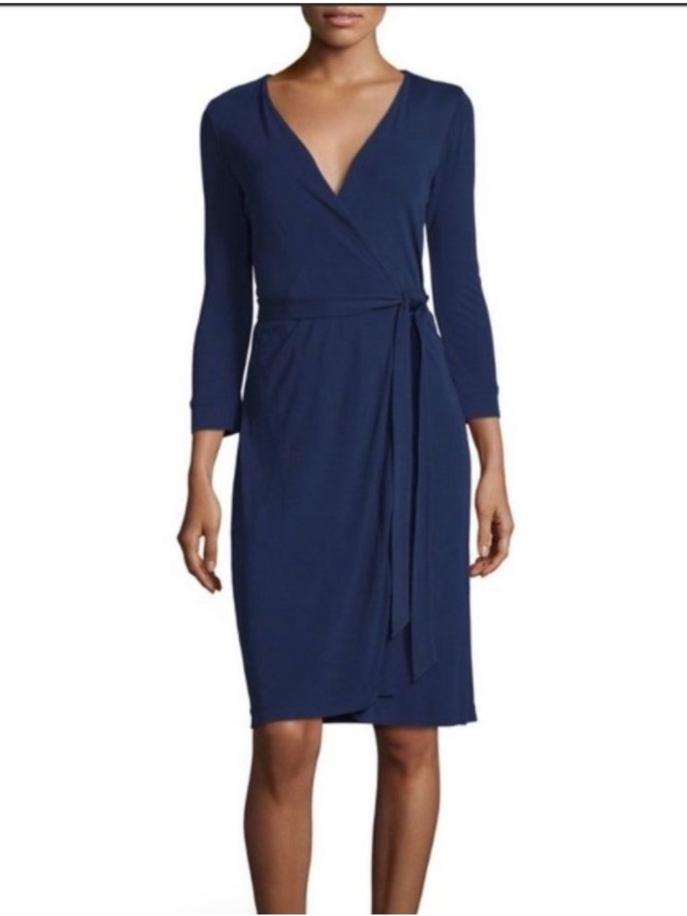 Diane Von Furstenberg Navy Wrap Dress with Tie Waist - Julian